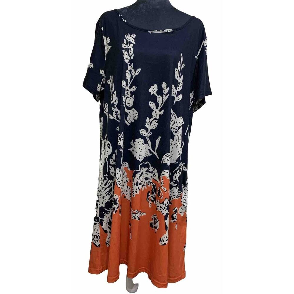 NEW Sherosa Womens XXL Stretch Shift Short Sleeve Blue Orange Abstract Dress